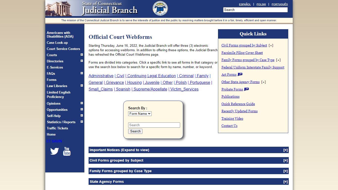 Official Court Forms of the Connecticut Judicial Branch